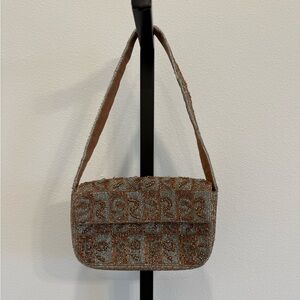 NWOT Anthropologie Maeve Fiona Beaded Bow Bronze Shoulder Bag Preppy Coquette